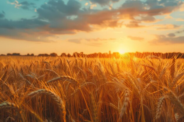 Golden Wheat Field at Sunset with Dramatic Sky Agricultural Landscape Photography for Rural