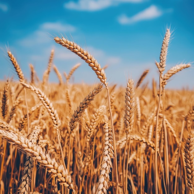 Photo golden wheat fields under blue sky