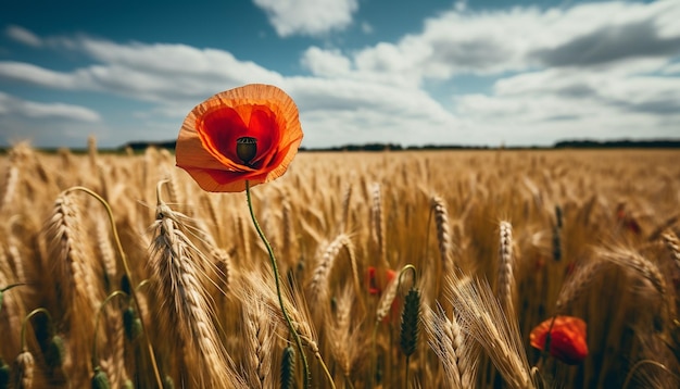 Golden wheat fields glow in autumn sunset generated by AI