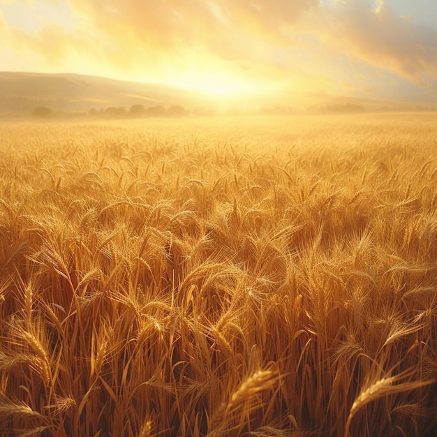 golden wheat fields glow in the sunset