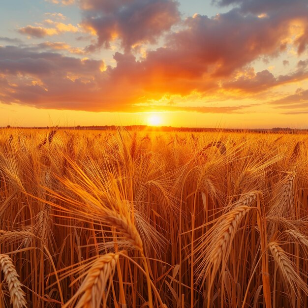 golden wheat fields glow in the sunset