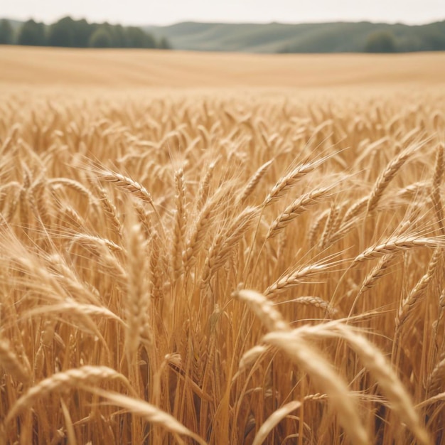 Golden Wheat Fields Stretching Across the Horizon Under a Clear Blue Sky