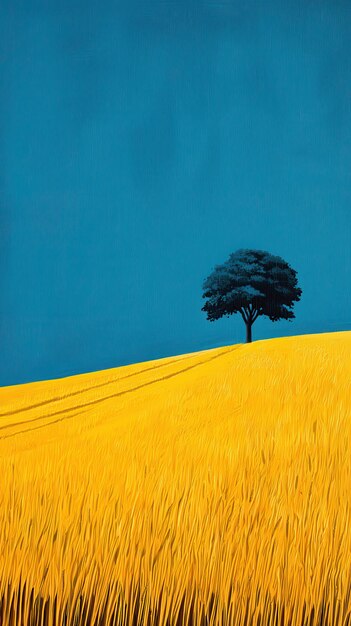 Golden wheat fields stretching under a deep blue sky with bright sunshine and a gentle breeze movin