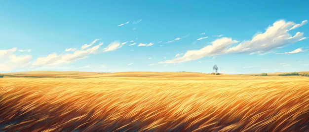 Photo golden wheat fields and windmill under a clear blue sky