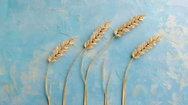 Photo golden wheat stalks on blue background