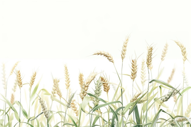 Golden wheat stalks reaching towards a bright white sky