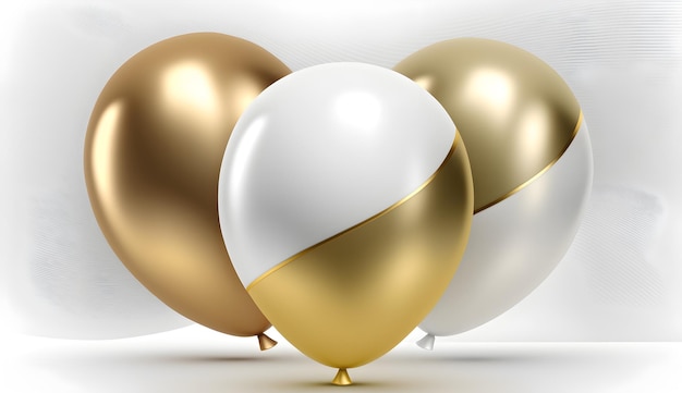 Golden and white balloons against white background