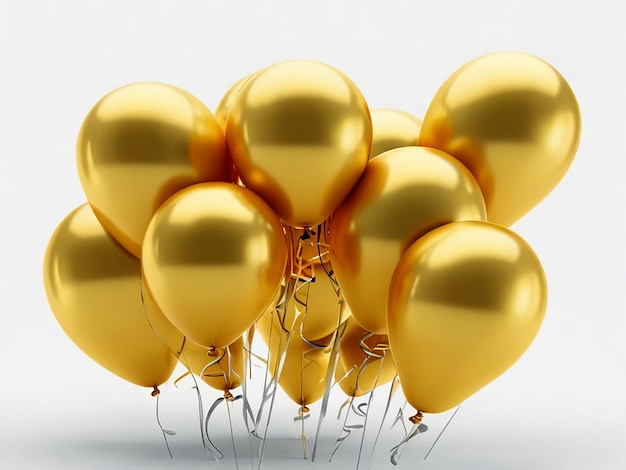 Golden and white balloons on white background