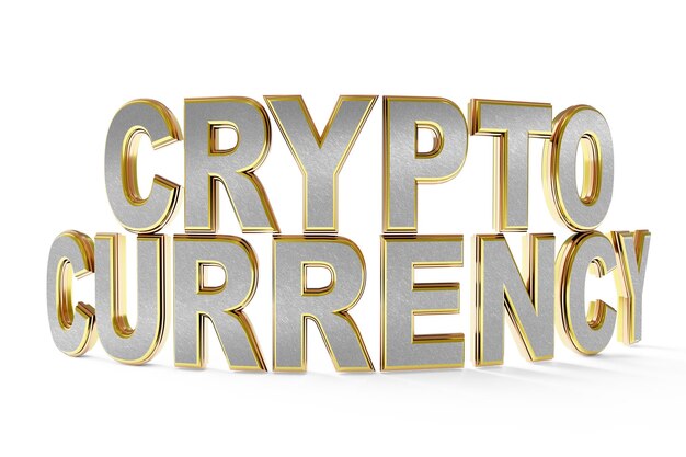 Golden word Crypto Currency in 3d on white background