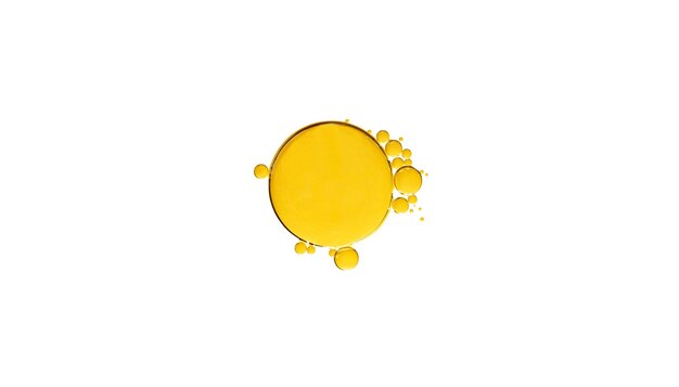 Golden yellow abstract oil bubbles or face serum isolated on white background