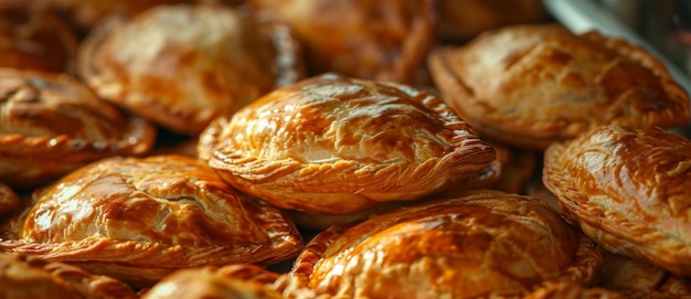 Goldenbaked pies glisten their flaky pastry crusts intricately crimped inviting a taste of homecooked warmth