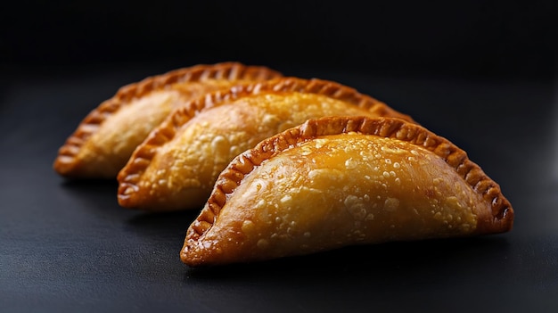 GoldenBrown Empanadas Ready to Serve on a Black Background