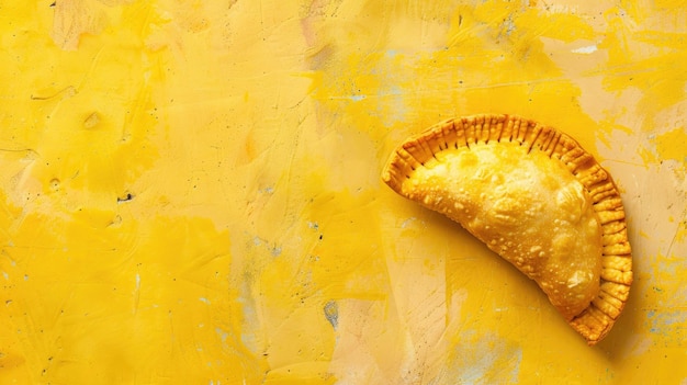 Photo goldenbrown fried empanada on vibrant yellow surface