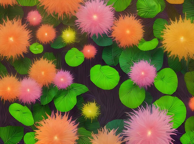 Goldendetailed tropical flora volumetric with neon