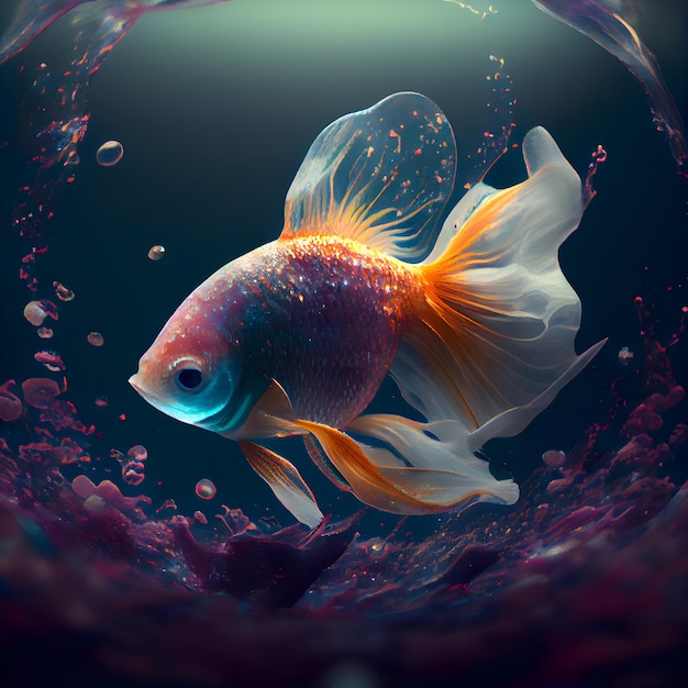 Goldfish in aquarium 3d render Underwater world