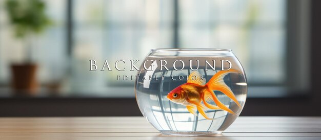 Photo goldfish in aquarium bowl on lounge table