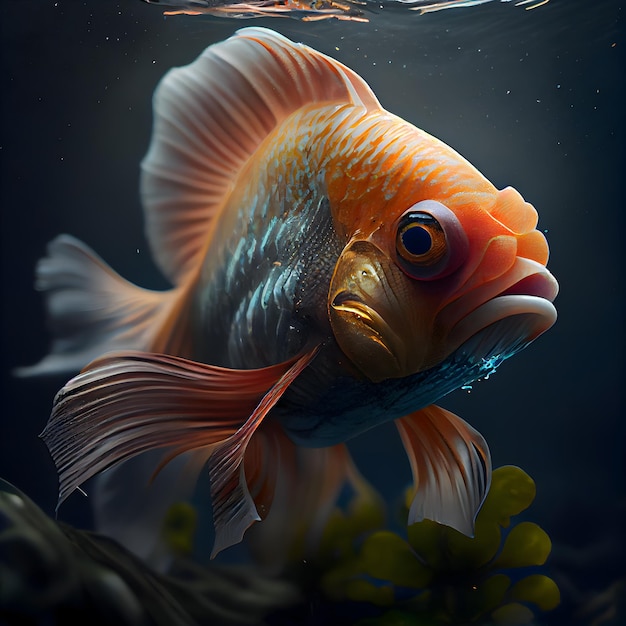 Goldfish in aquarium Fish in water 3d illustration