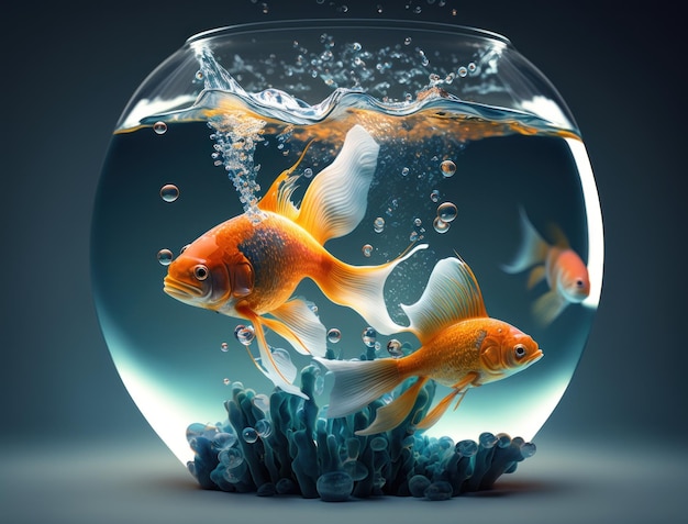 Goldfish in aquarium with water splash Created with Generative AI technology