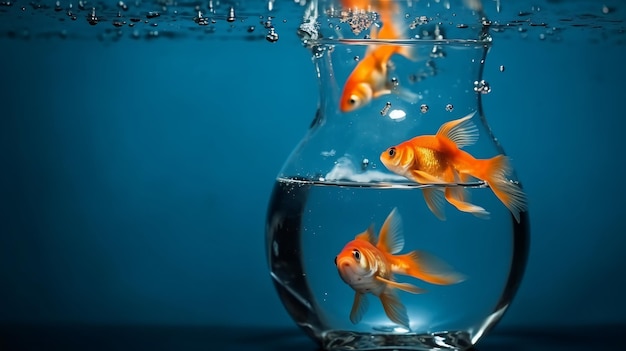 Goldfish in a glass jar with one that says goldfish in it