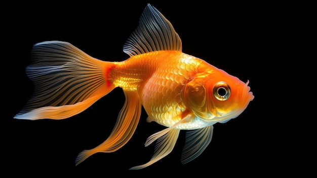 A goldfish is swimming in the water.