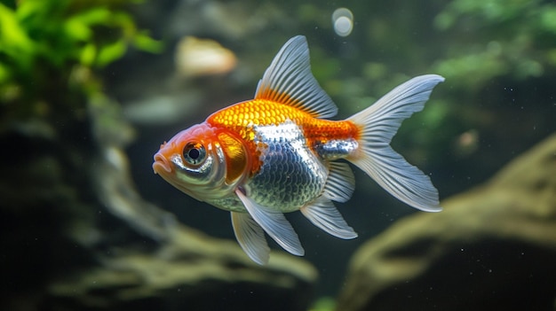 Goldfish Isolated on white backgroundBeautiful bright small goldfish in round glass aquarium