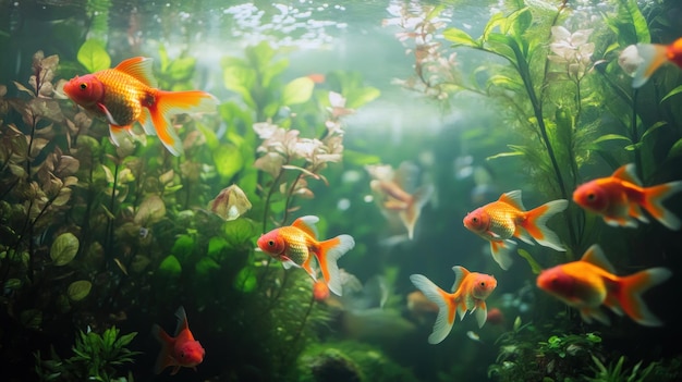 Goldfish in a Lush Aquarium