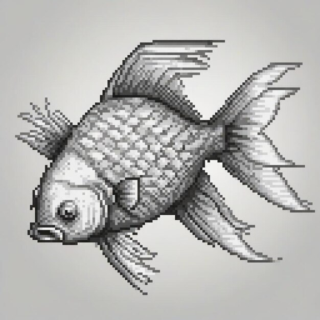 Goldfish in pixel art on a gray backdrop