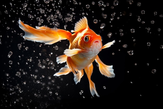 A goldfish in a quiet forest pond with dappled sunlight