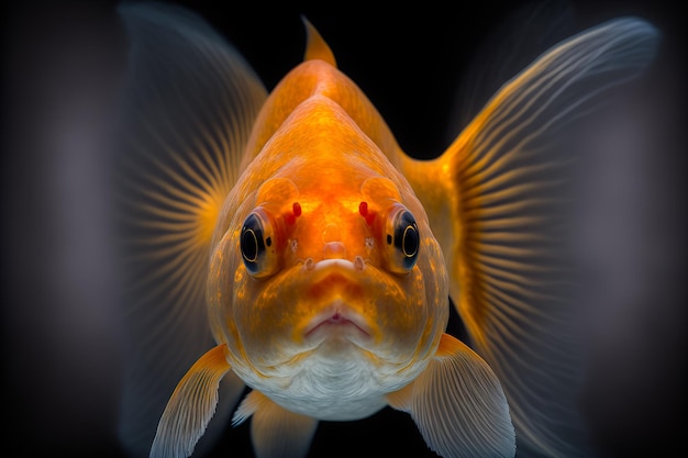 Goldfish swimming in water on black background