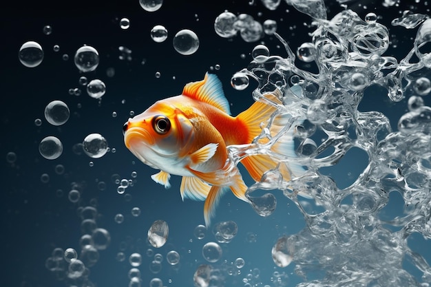 Goldfish swimming in a water with bubbles