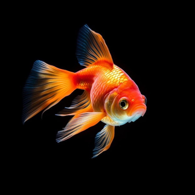 A goldfish with a black background and a black background