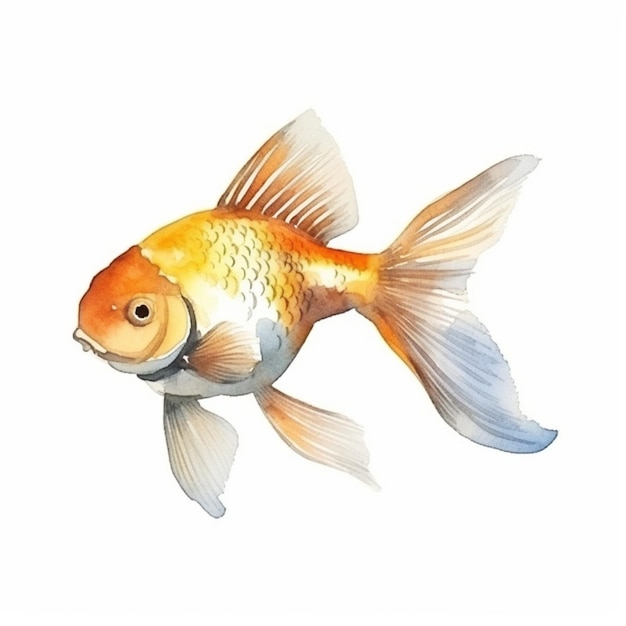 A goldfish with blue and white stripes and white tail.