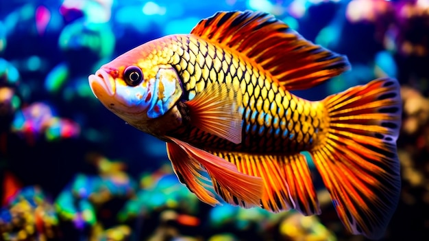 Goldfish with Gold Scales in Colorful Aquarium