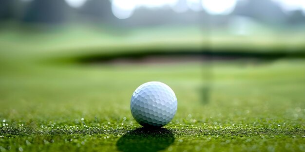 Golf Ball in Flight Towards Distant Green Hole on Golf Course Concept Golf Ball Flight Green Hole Golf Course