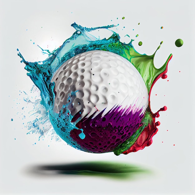 Golf ball or golfball with abstract paint splash 3d render illustration