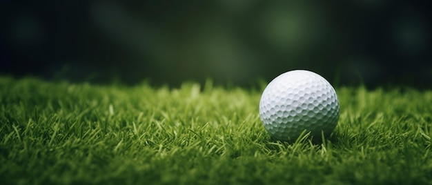 Golf ball on grass in fairway green background Banner for advertising with copy space Sport