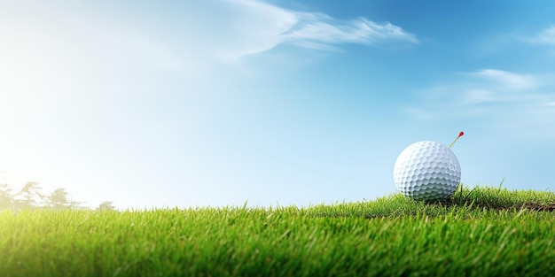 a golf ball on the grass with copy space