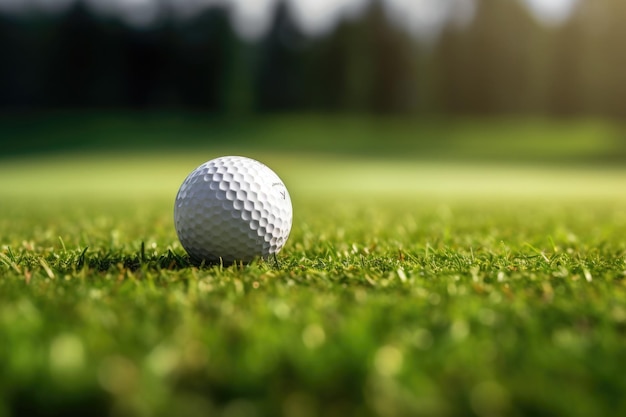 Golf ball on green course in golf club close up Created with Generative AI