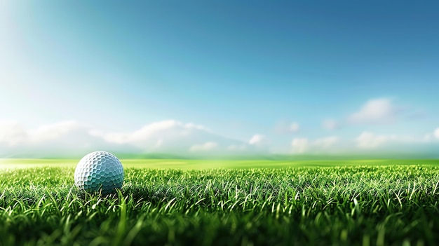 Golf ball on the green grass banner Sport golf ball on background with copy space