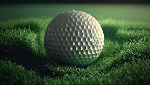 Golf ball on green turf and green background 3d rendering Generative AI