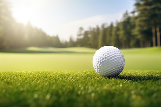 A golf ball resting on a vibrant green field Perfect for sports and outdoor enthusiasts