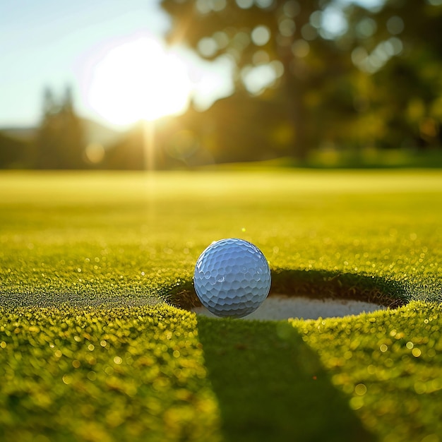 a golf ball sits on the green of a golf course