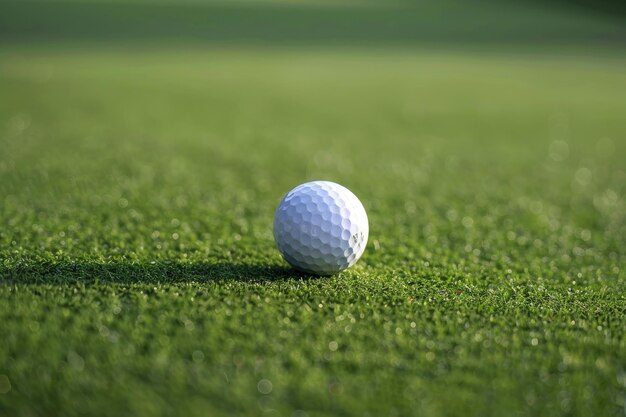 A golf ball sitting on top of a lush green field