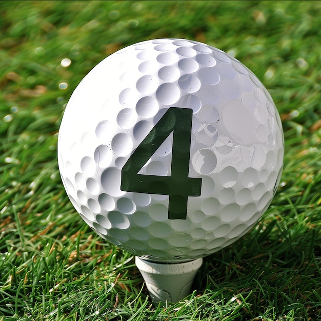 Photo a golf ball with the number 4 on it is on a white ball