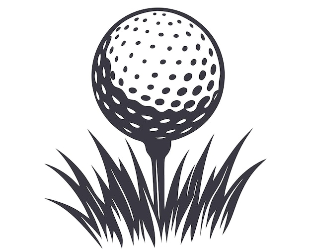 Photo golf ball with some grass and golf equipment silhouette on white background ball vector art