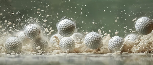 Photo golf balls in flight after being hit by a baseball bat motion captured in high detail