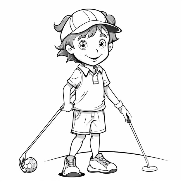 Photo golf black kids drawing hand drawncute coloring book kawaii line art