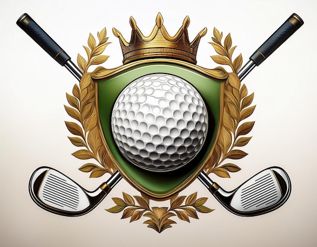 Photo golf club logo with crossed golf clubs a ball a crown and laurels