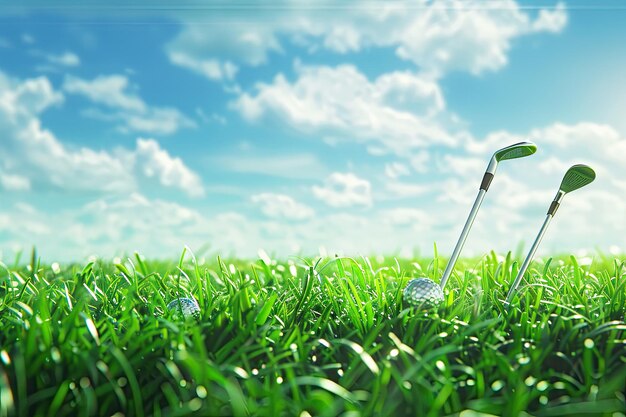 Golf Clubs Resting on Lush Green Field