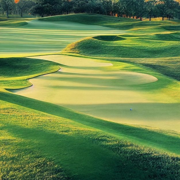 Golf course landscape golf field background with green grass on sunny day